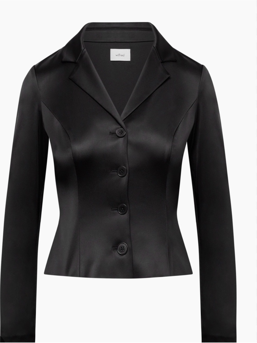 NWT Aritzia Wilfred  Black Satin Tailored Hollywood  Button-Front Jacket size XS